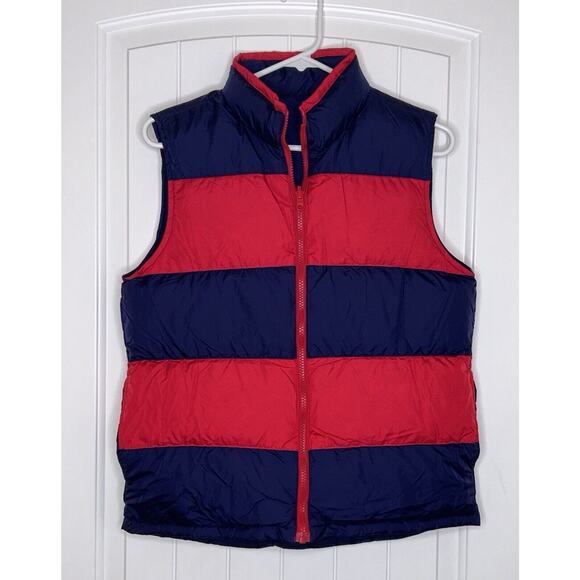 Lands' End Kids Puffer Vest Goose Down Feather Nylon Red Blue Reversible 14-16 L